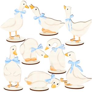 FYSUIMU 8Pcs One Silly Goose Wood Table Sign Tabletop Centerpieces Blue Bow Goose Wooden Cutouts with Base for First Birthday Baby Shower Home School Office