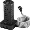 Charging Station Tower, 10Ft Power Strips with Surge Protection, Flat Plug, 12 Outlets 4 USB Ports, 1875W/15A 1080J Extension Cord with Multiple Outlets, Office Desk Supplies, Dorm Essentials