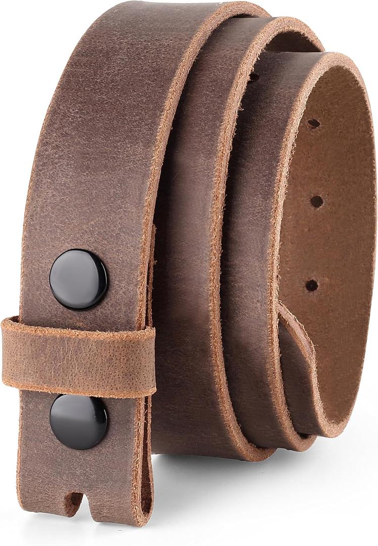 F&L CLASSIC Belt for Buckles 100% Full Grain One Piece Leather Belt, w/Snaps for Interchangeable Buckles,1.25" wide, (34 (Fits Waist 32"-33"))