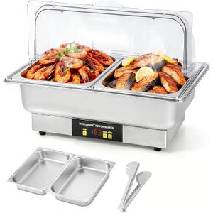 Dyna-Living Electric Chafing Dishes for Buffet, 9.5QT Half Size Chafing Dish Buffet Set 600W Electric Buffet Servers and Warmers with Temp Control Display Roll Top Food Warmers for Parties Catering
