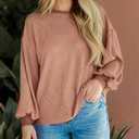 PRETTYGARDEN Womens Long Sleeve Tops 2025 Fall Fashion Shirts Trendy Clothes Casual Loose Crewneck Ribbed Knit Tunic Blouse (L)