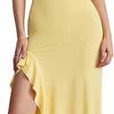 SHENHE Women's Sexy V Neck Ruffle High Slit Sleeveless Bodycon Maxi Party Prom Long Dress, Large