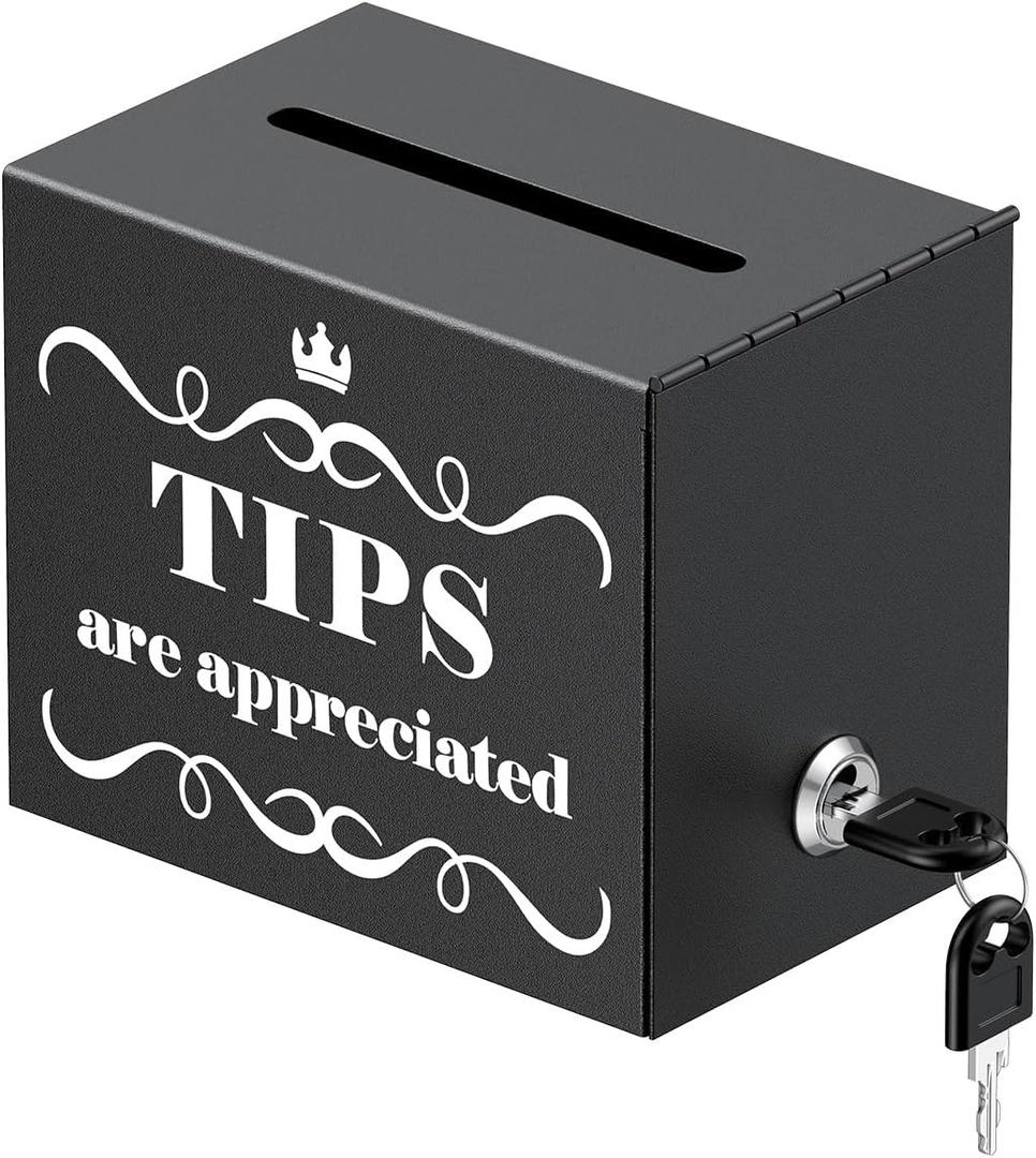 Uniclife Metal Tip Jar for Bartenders, 6" x 4" x 5", Tips Jar Tip Box with Lock, Tip Bucket Money Storage Container Cash Collection Boxes for Bars Restaurants Cafes, Donation Box Suggestion Boxes