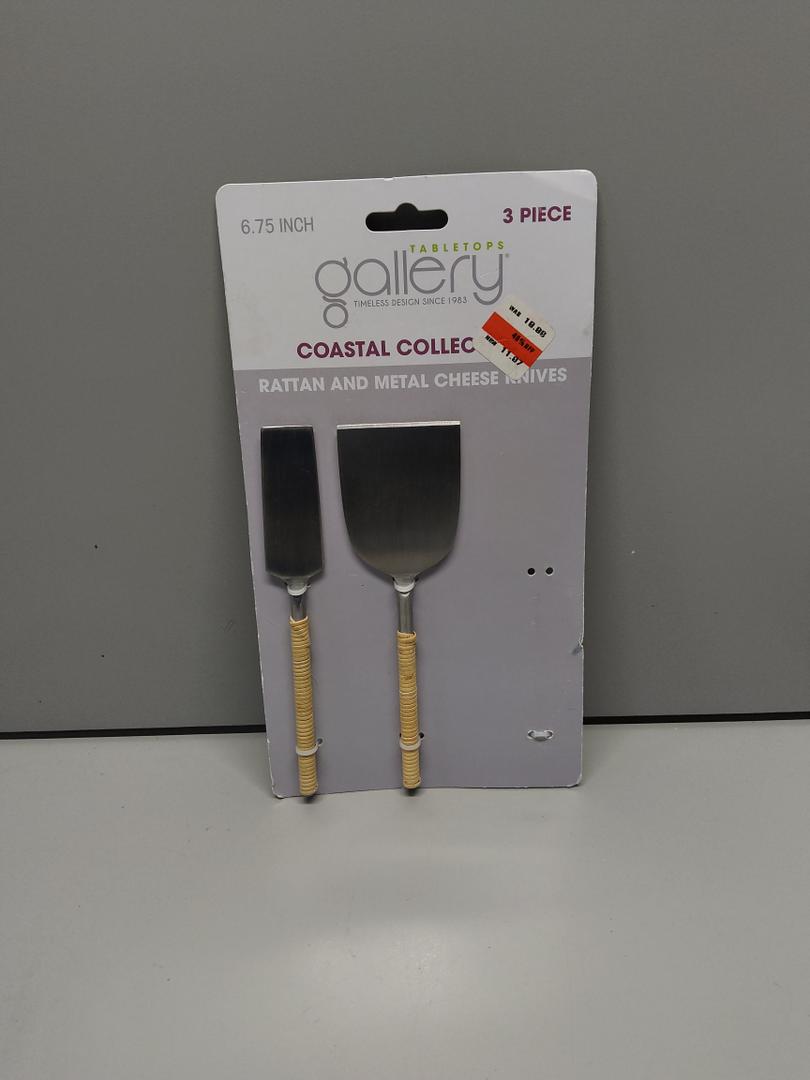 Gallery Coastal Collection Rattan And Metal Cheese Knives 6.75 Inch, 3pcs