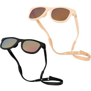 Polarized Baby Sunglasses With Strap - Unbreakable Flexible Infant Sunglasses For Toddlers Newborns 0-24 Months (Peach & Black Bundle)