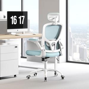 Multi-Adjustable Ergonomic Office Chair, Study Chair, Summer Mesh Comfortable High Back Chair, Headrest, Lumbar Support, Armrest, Seat Height.(White-Blue)