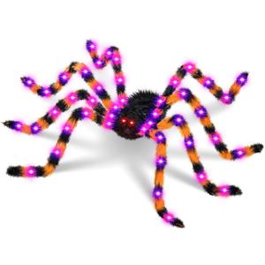 Halloween Decorations 4.9 FT Giant Spider 38LED Light up Black Hairy Scary Fake Spider with Red Lighted Eyes Battery Operated Party Haunted Yard House Indoor Outdoor Decor, Black and Orange