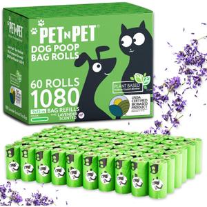 Pet N Pet 1080 Counts Green Poop Bags for Dogs, 41% Plant Based & 59% PE Extra Thick Dog Poop Bags Rolls, 9" x 13", Lavender Scented Pet Waste Bag