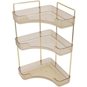 TOPINCN 3 Tier Makeup Shelf Organizer, Corner Bathroom Counter Organizer, Makeup Storage Rack, Vanity Organizer for Bathroom, Kitchen, Vanity (Amber)