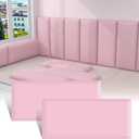 3D Anti-Collision Wall Padding for Kids, Peel and Stick Upholstered Wall Panels, Queen Headboard, Playroom Decorative Protection Wall Stickers, Pack of 2 Panels Sized 23.6 X 11.8 (Pink)