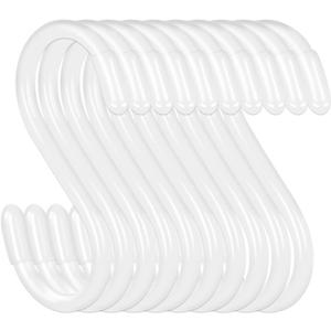 20 Pack Vinyl Coated S Hooks for Hanging,Heavy Duty S Hook for Hanging Plants,Non Slip 3 Inch Closet S Hooks,Steel Metal White Vinyl Coated Small Hook for Jeans Pots and Pans Coffee Cups