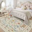 Beige Floral Area Rug 6x9,Neutral Washable Girls Bedroom Rug for Nursery, Playroom or Kids Room,Soft Non-Slip Carpet for Baby Room and Modern Home Decor