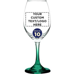 Custom Rioja Drink Cooler Glasses with Stem 10 oz. Set of 13, Personalized Bulk Pack - Color Bottom, Perfect for Wedding, Party Favors, Birthday, Bridal Shower Gifts - Green, 