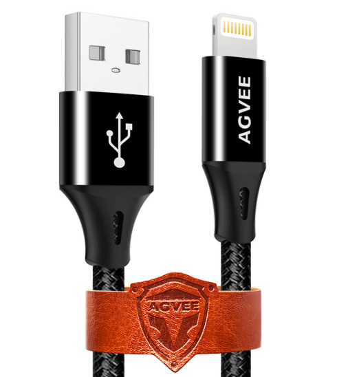 AGVEE 3.3ft for iPhone Charging Cable, Reinforced End Tip, Braided Fast OEM USB Charger Wire Data Cord for iPhone 11 10 8 7 6S 6, iPad iPod iOS Case Friendly, Black 