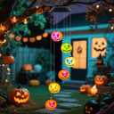 Halloween Solar Wind Chimes, Halloween Pumpkin Wind Chime, Solar Powered Color Changing Windchime for Outside, Waterproof Hanging LED Light Pumpkin Wind Chimes Gift for Porch Patio Yard Decor (Mad)