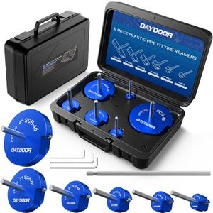 DAYDOOR PVC Pipe Reamer Kit, PVC Fitting Saver, Pipe Reamer Tool Contains 3/4'', 1'', 1 1/2'', 2'', 3'', 4'', Fit into Standard 1/2" Drill, for Use with Sch. 40 PVC, CPVC or ABS Fittings-6PCS