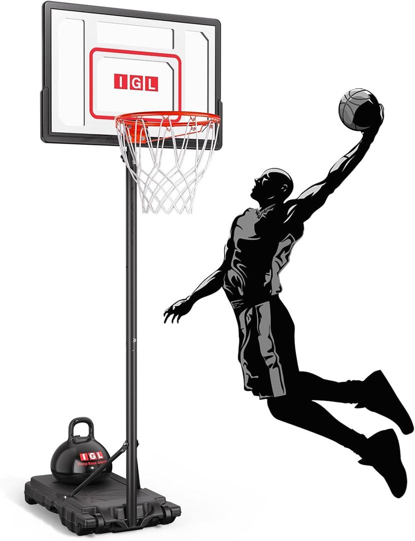 IGL Kids Basketball Hoop Outdoor Adjustable, 33 Inch Portable Basketball Goal with PC Backboard, Fillable Base & 40 lb Weight Ball for Backyard & Driveway