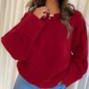 PRETTYGARDEN Women's Fall Oversized Sweaters Casual Crewneck Pullover Long Sleeve Fuzzy Chunky Knit Tops Blouse (Medium, Red)