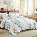 100% Cotton Comforter Queen Green Botanical Bedding Set Sage Green Leaf Floral Cottagecore Country Theme Super Soft Breathable Cotton Bed Comforter Set