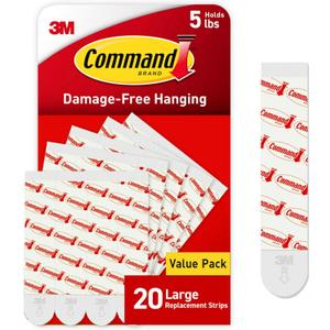 Command Damage Free Hanging Strips for Large Wall Hooks, Removable Adhesive, No Tools, 20 White Strips