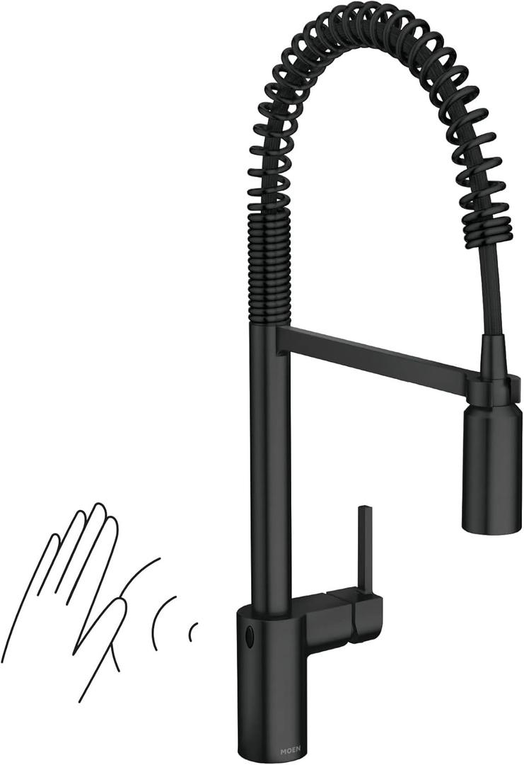 Moen Align Matte Black Motionsense Wave Sensor Touchless One-Handle High Arc Spring Pre-Rinse Pulldown Kitchen Faucet with Sprayer, Kitchen Sink Faucet for Bar, Farmhouse, Commercial, 5923EWBL