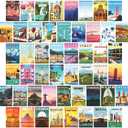 50pcs Vintage Travel Posters Wall Collage Kit Trendy Urban Travel City Aesthetic Wall Decor Retro Popular Cities Poster Postcard for Teens(B)