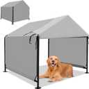 XLarge Outdoor Dog House 4'x4'x3.6' for Large Dogs, Animal Shelter with Upgraded Doors, Outside Sun Rain Canopy Pet House for Dogs, Cats, Small Animals and Livestock, Grey (Gray)