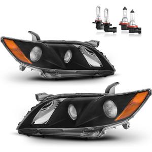 Headlights Assembly for 2007 2008 2009 Toyota Camry Halogen Headlamp Replacement, High/Low Beam W/Bulbs, Driver & Passenger Side