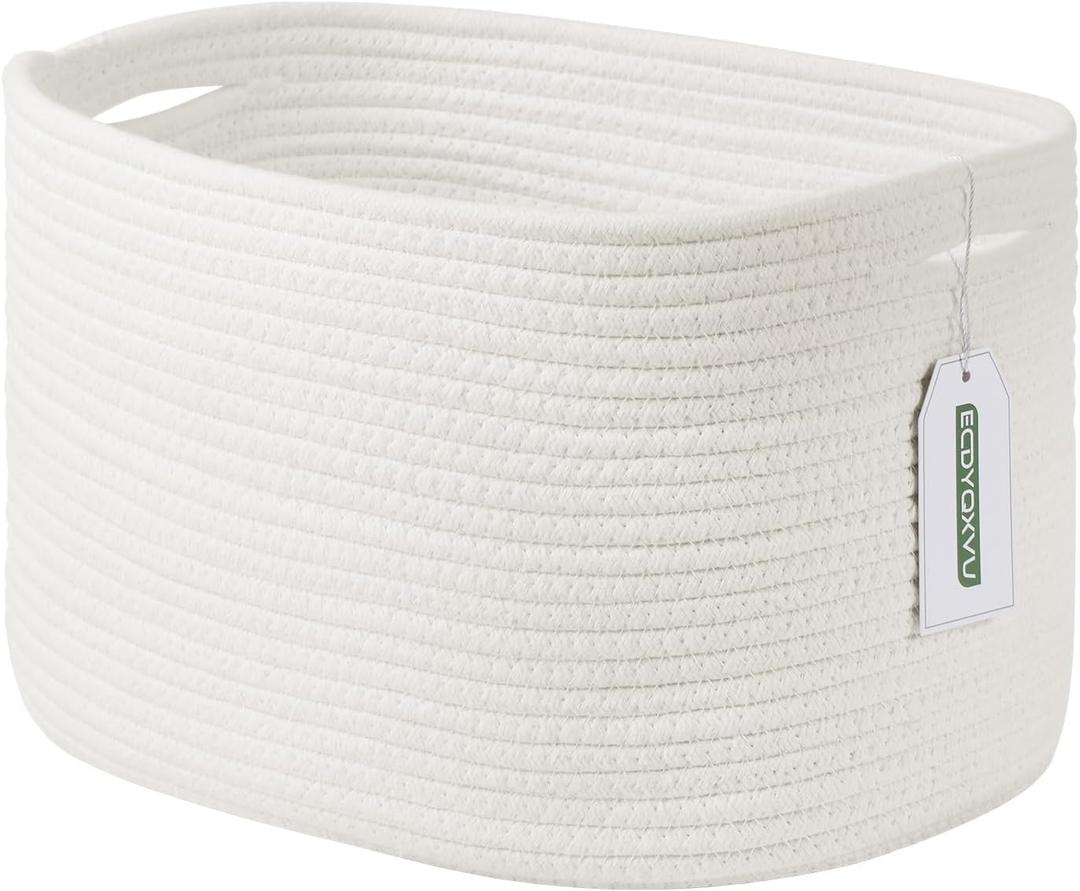 Cotton Rope Storage Basket, 15x10x9 Inches, Woven Basket for Shelves, Clothes, Toys, Towels, Books, and Laundry, Durable and Stylish, White (1 Pack)