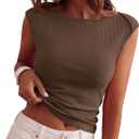 BTFBM Women's Ribbed Tank Tops 2026 Summer Cap Sleeve Boat Neck Slim Fitted Knit Basic Casual Tee Shirts Fashion Clothes (Brown, XL)