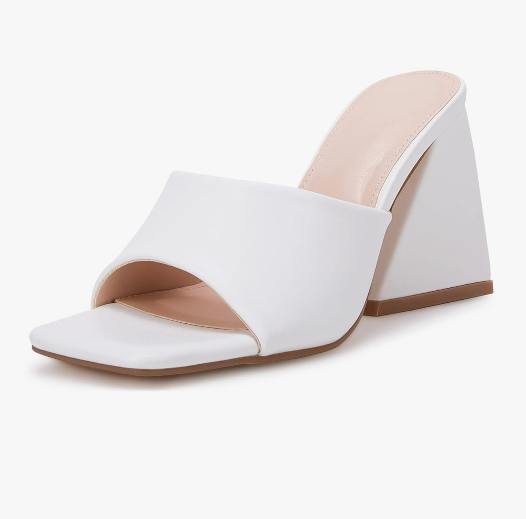 Women's Heeled Sandals Square Open Toe Slip on Block Heels Mules 6 1/2