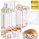 Honeydak 100 Sets Mini Loaf Pans Disposable Spring Paper Baking Pans Bulk 6.3 x 2.2 x 2.2 in Floral Serving Tray Wildflower Watercolor Pattern Party Supplies (Spring)