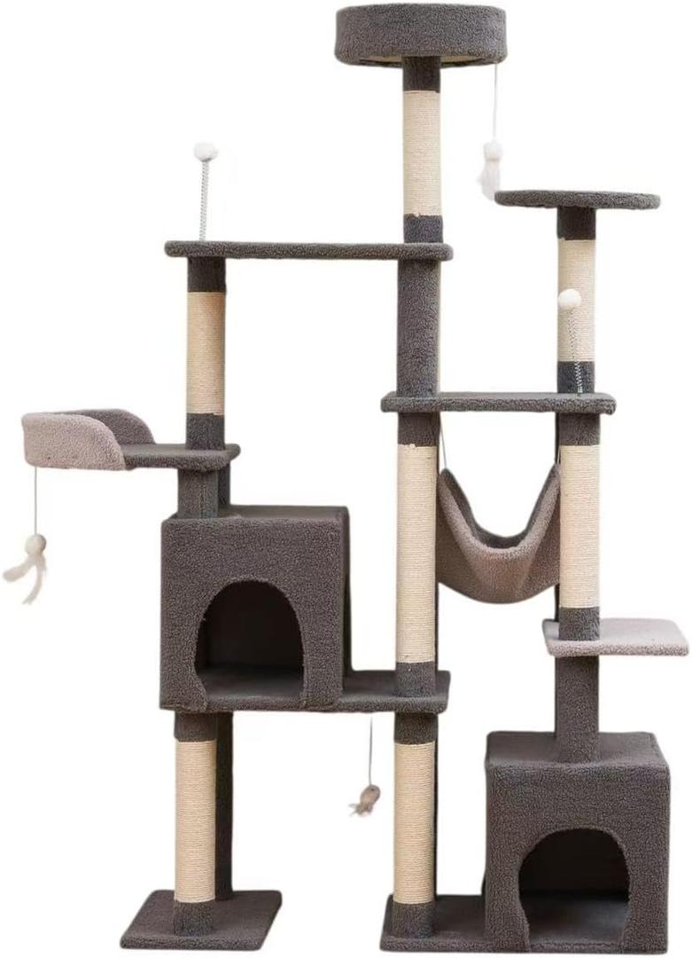 Cat Tree 67in Cat Tower Scratching Post for Cats Tree Tower Furniture for Cats Plush Multi-Level Cat Condo (Gray)