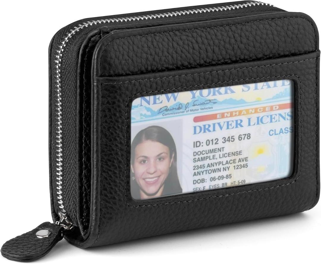 Genuine Small Wallet for Women, Slim RFID Blocking Credit Card Holder with ID Window, Compact Purses for Women
