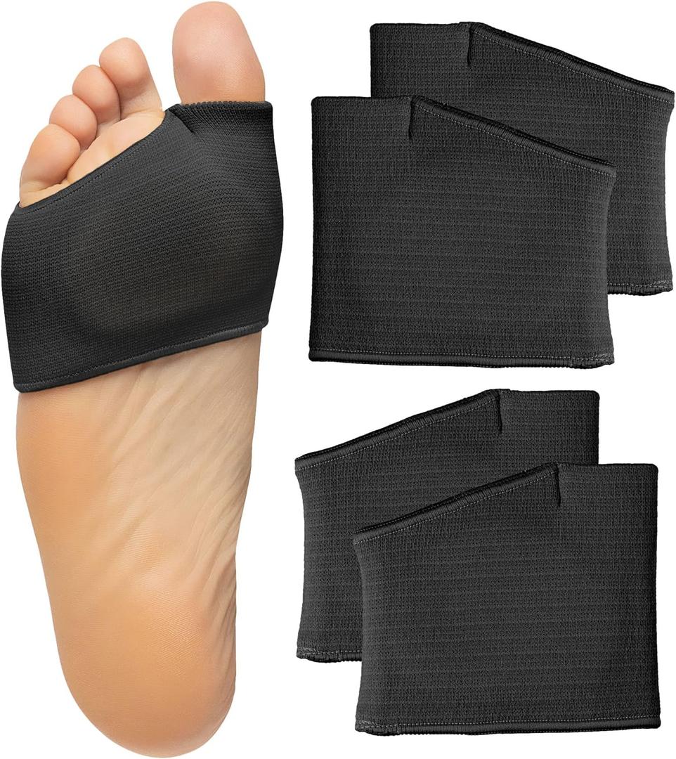 Metatarsal Pads for Men and Women - Ball of Foot Pain Relief Cushions for Sesamoiditis, Metatarsalgia, Morton's Neuroma - 2 Pairs Fabric Sleeves with Gel Inserts (Small, Black)