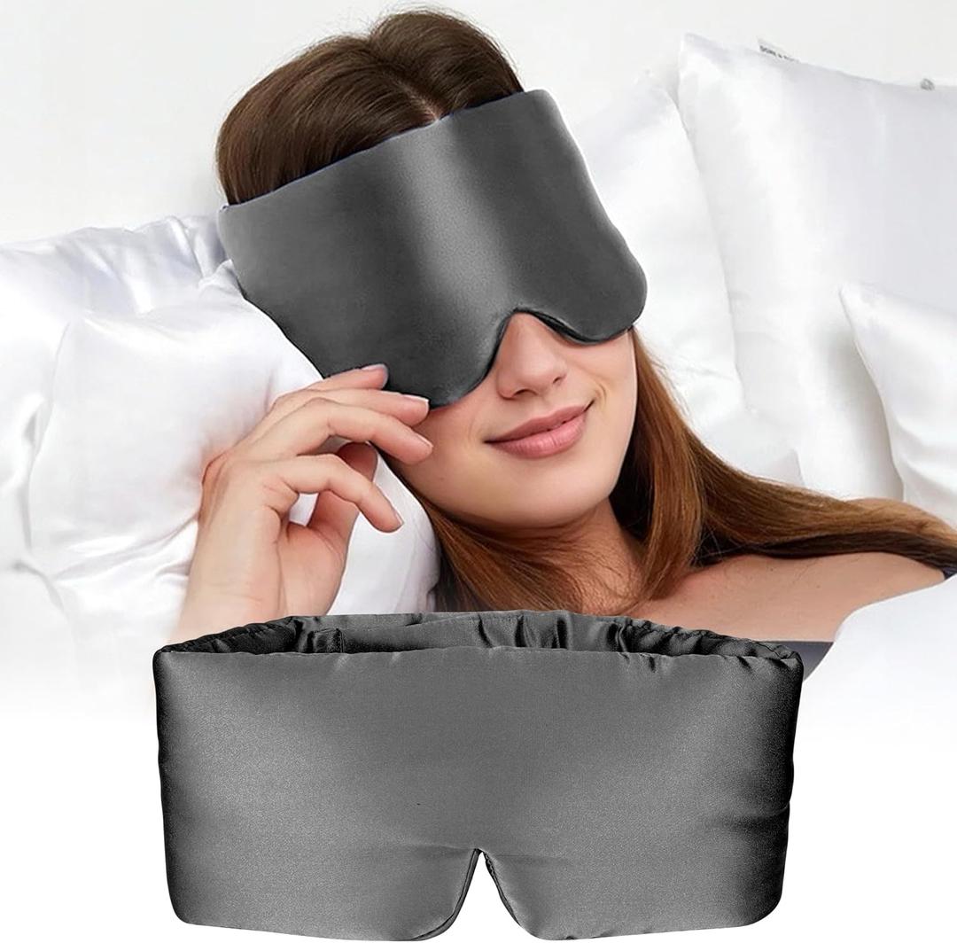 Silk Sleep Mask for Women and Men, Side Sleeper, 22 Momme Pure Mulberry Silk Total Blackout 100% Mulberry Eye Mask with Adjustable Headband Full Size, Eye Masks for Sleeping and Travel (Grey)