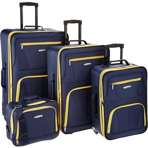 Rockland Fashion Softside 4 Piece Luggage Set, Expandable, (14" Tote/19"/24"/28"), Navy