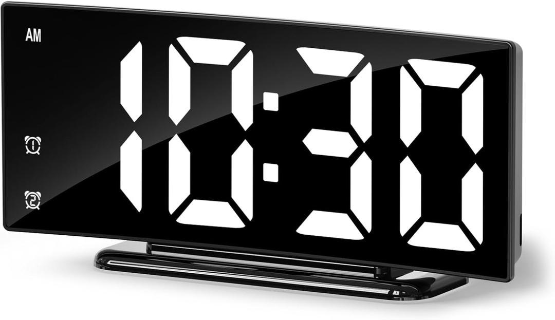 LED Digital Alarm Clock for Bedroom, Plug in Clocks with Dual Alarm/Snooze/Temperature Waterproof 3 Brightness Level, Big Numbers Display and Battery Backup for Desk, Table, Office (Black Case + White Digit)