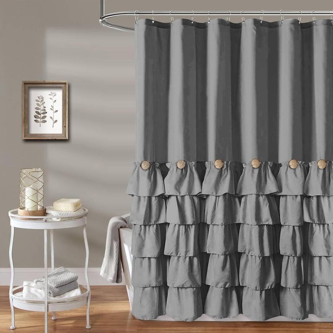 Seasonwood Grey Shower Curtain Ruffle Shower Curtain with Button 72 X 72 inch Bathtubs Decor Accessory Shabby Chic French Country Style