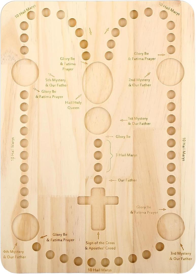 Vicenpal Rosary Making Tray Wooden Cross Bead Boards Religious Rosary Making Supplies 13.8 x 9.8 Inch Beading Design Tray & Organizer for Christian Jewelry Necklace DIY Board Tool
