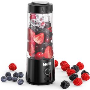 Mulli Portable Blender, USB Rechargeable Personal Mixer for Smoothie and Shakes, Mini Blender with Six Blades for Baby Food, Travel, Gym(Update) (Black)