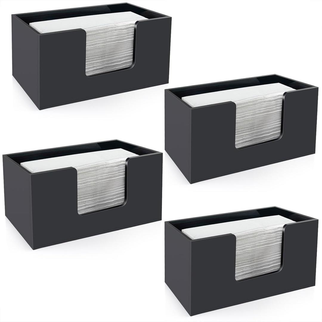 Paper Towel Holder Countertop, Acrylic Bathroom Paper Towel Holder, Black Napkin Holder for Kitchen, Countertop Multifold Z-fold C-fold,Trifold Paper Hand Towel Dispenser for Bathroom Toilet (4)