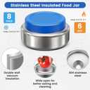 Stainless Steel Bento Box Kids Adult with 7oz Soup Thermo, Transparent Lid 3 Compartments Metal Bento Lunch Box with Insulated Food Jar,Lunch Box Container Sauce Cup for School,BPA-Free (Blue)