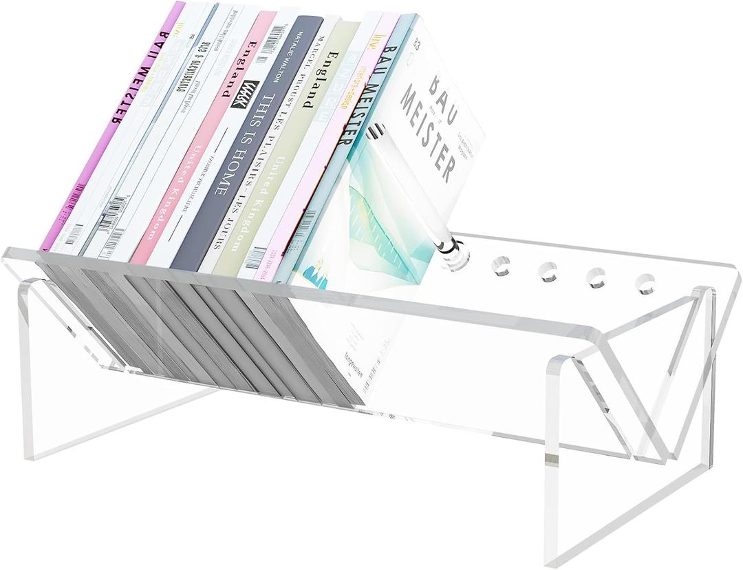 RekRang Acrylic Desk Bookshelf,Small Desktop Bookcases Clear Book Shelf Organizer for Home Office School,Book Stand Display Rack for CDs Magazines Books (Transparent Color)
