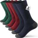 Mens Wool Crew Socks Winter Thermal Socks for Men Thick Cushioned Warm Hunting Hiking Socks Size 9-12, 2/3 Pack (Navy/Red/Green, 3 Pairs)