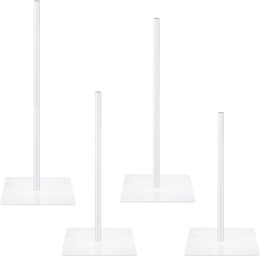 Frienda 4 Pieces Acrylic Donut Stands Clear Bagels Holder Doughnut Dessert Stand Table 8, 10, 12, 14 Inch for Wedding Birthday Party (White)