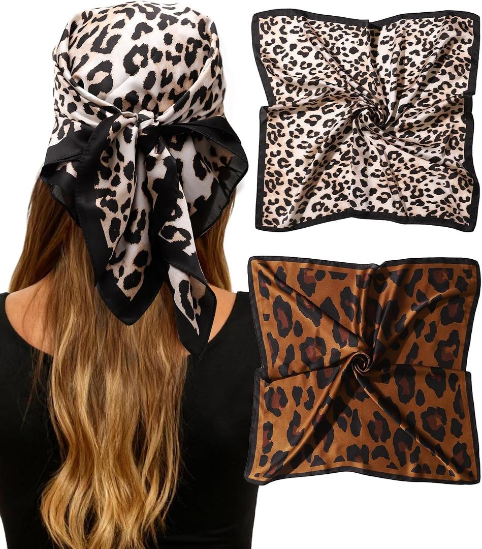 27.5" Square Satin Head Scarves - 2 Pack Hair Scarf Bandanas for Women Silk Neck Scarf for Women Girls Hair Wrap
