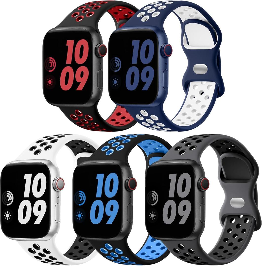 Lerobo 5 Pack Sport Band Compatible for Apple Watch Band 46mm 44mm 45mm 49mm 42mm 41mm 40mm 38mm Men Women, Breathable Silicone Strap for iWatch Series 11 10 9 8 7 6 5 4 3 2 SE 3 2nd Gen Ultra 3 2 1 (Blue White/Anthracite Black/White Black/Black Blue/Black Red) Lerobo 5 Pack Sport Band Compatible for Apple Watch Band 46mm 44mm 45mm 49mm 42mm 41mm 40mm 38mm Men Women, Breathable Silicone Strap for iWatch Series 11 10 9 8 7 6 5 4 3 2 SE 3 2nd Gen Ultra 3 2 1 (Blue White/Anthracite Black/White Black/Black Blue/Black Red)