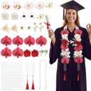 Yinder 36 Pcs DIY Graduation Leis Set Class of 2026 Flower Graduation Stole with Tassel Acrylic Card Letter Sticker Congrats Grad Necklace for Craft High School College Gift Ceremony Party (Red)