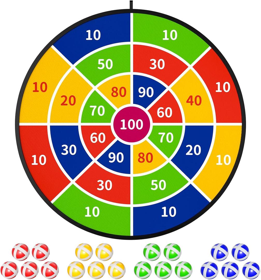 TEMI 29" Large Dart Board for Kids, Boys Toys Dartboards with 20 Balls, Indoor and Outdoor Sport Fun Party Play Game Toys, Birthday Gifts for Boys Girls 3 4 5 6 7 8 9 10 11 12 Years Old (colourful)